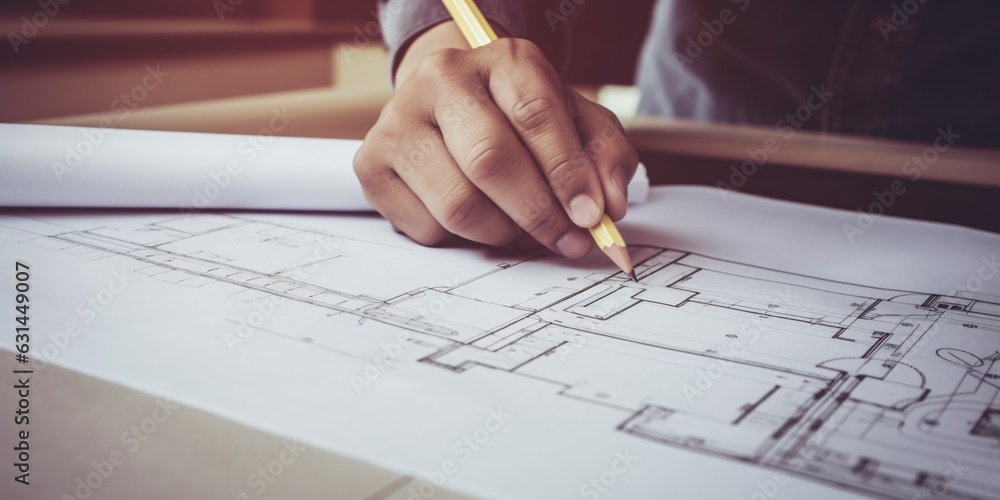 Architect Engineer Design Working on Blueprint Planning Concept. Construction Concept Architect Engineer Design Working on Blueprint Planning Concept. Construction Concept