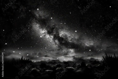 The starry sky and many bright galaxies are on the horizon, A universe filled with stars,generative AI.