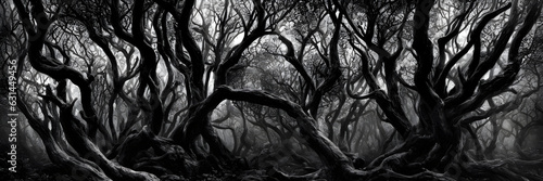 A wild, dark forest, black and white natural background, ai generated