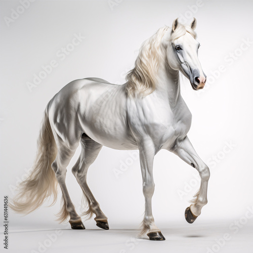 Handsome white horse isolated on white background.
