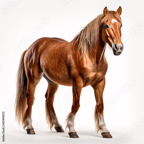 Handsome brown horse isolated on white background.