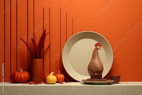 Decoración minimalista para thanksgiving roja y naranja, fiesta de thanksgiving, invitación a evento de otoño  photo