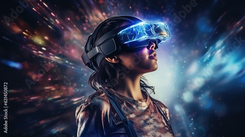 Woman Wearing VR Headset Generative ai © Exclusive stock