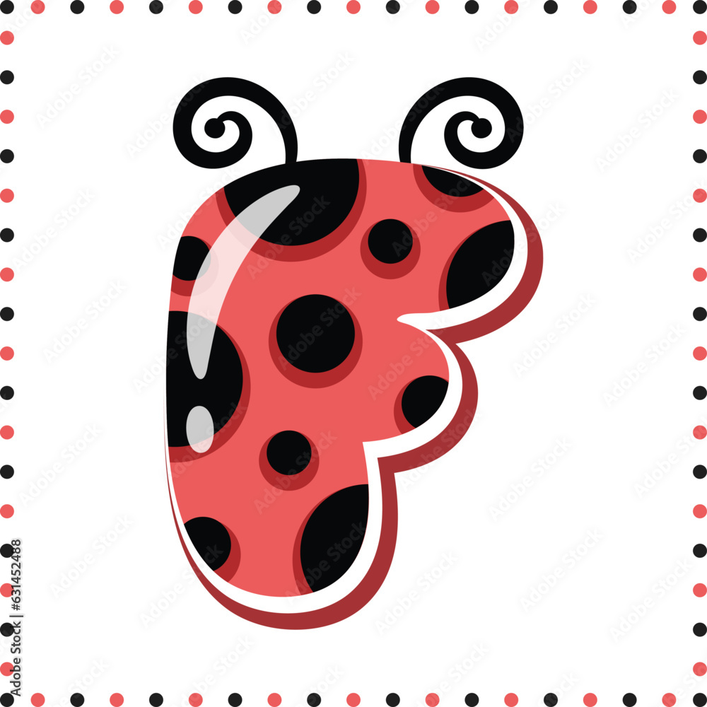 Obraz premium Alphabet letter F cute ladybug theme drawing