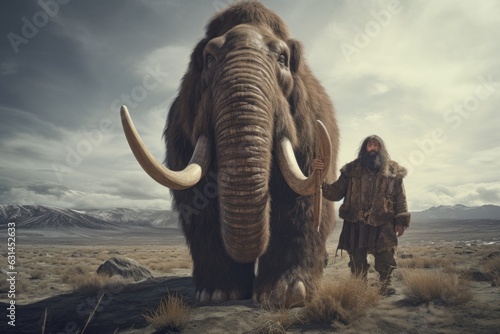 prehistoric human with mammoth
