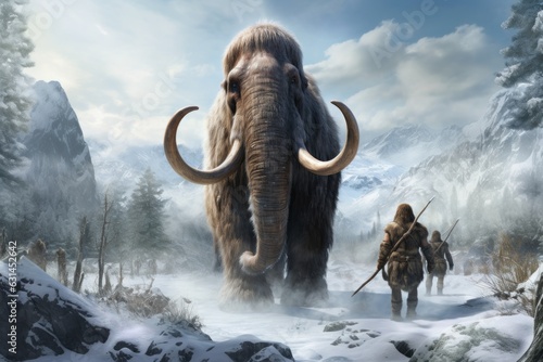 human hunting on woolly mammoth
