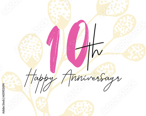  Happy tenth Anniversary writing with heart background, colorful, cheerfull, invitation card, celebration banner. first anniversary celebration