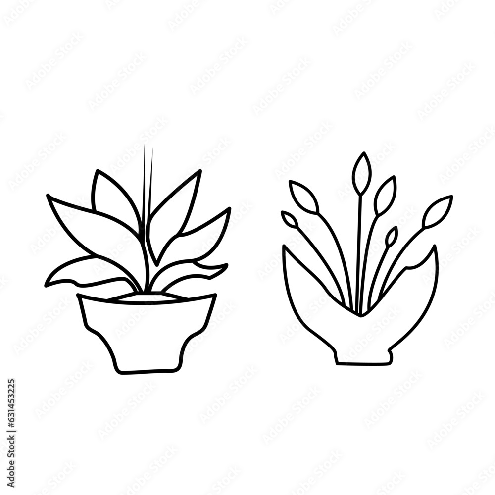 Continuous one line drawing of home plant in a pot tree vector illustration Continuous one line drawing of home plant in a pot tree vector illustration