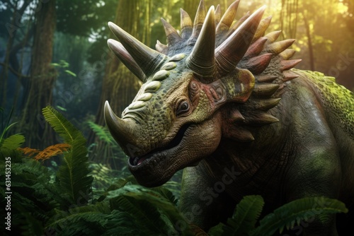 hyperrealistic triceratops dinosaur in the jungle © 7oanna