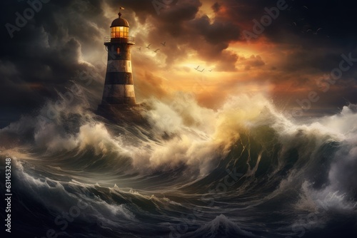 light house in the middle of a sea after the storm