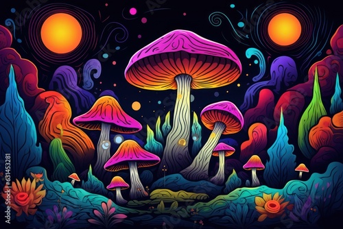 hippie magic mushrooms hallucinogenic illustration