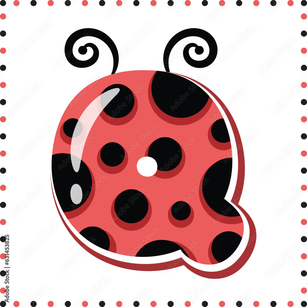 Obraz premium Alphabet letter Q cute ladybug theme drawing