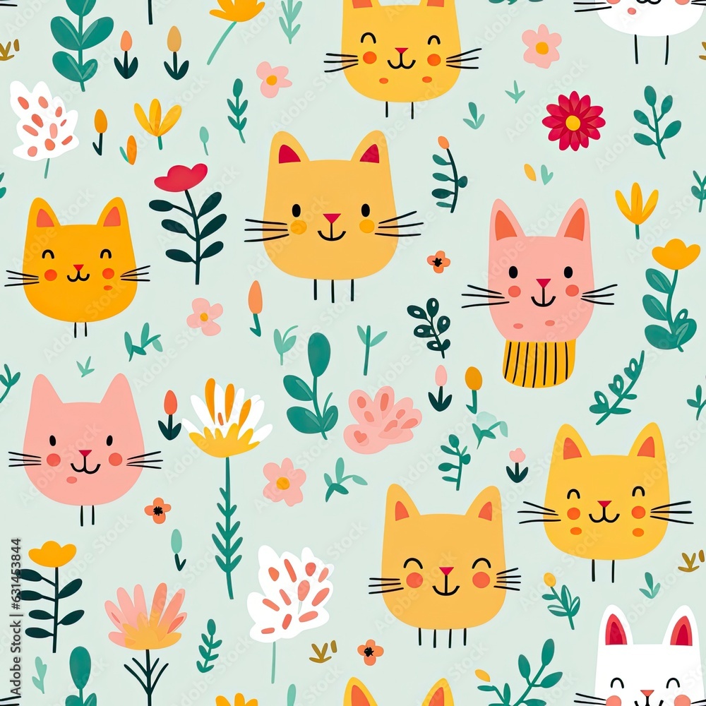 Cats Seamless pattern, Generative AI Cats Seamless pattern, Generative AI