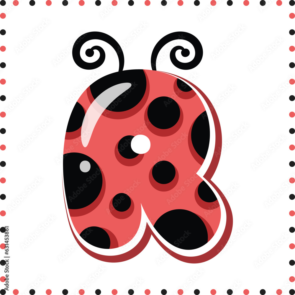 Obraz premium Alphabet letter R cute ladybug theme drawing