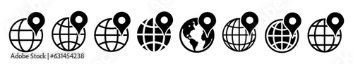 Globe with location icon.Geolocation with web icons.Pin icon with Earth.Vector
