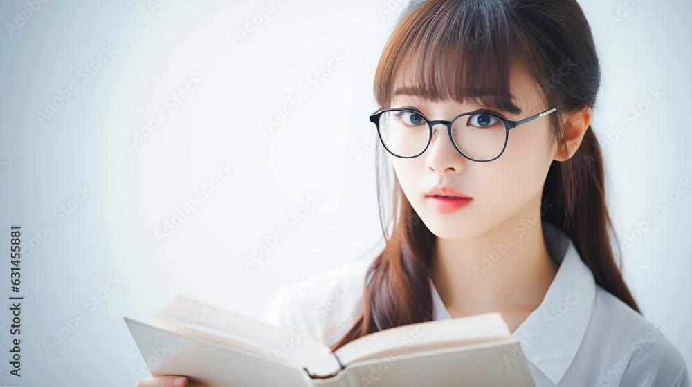 読書するメガネの女性 読書するメガネの女性