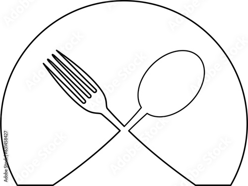 Spoon and Fork in Circle Logo Outline Design Element photo