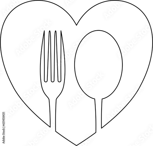 Spoon and Fork in Heart Logo Outline Design Element