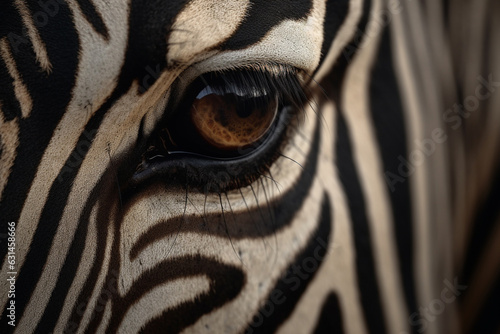 Witness the intricate beauty of a zebra  eye up close  showcasing a stunning skin line pattern in mesmerizing macro detail. Ai generated