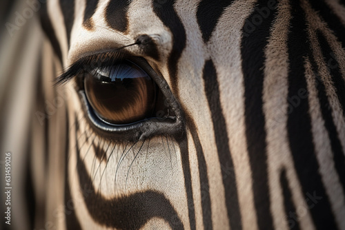 Witness the intricate beauty of a zebra  eye up close  showcasing a stunning skin line pattern in mesmerizing macro detail. Ai generated