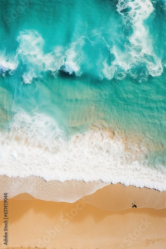 beach with azure ocean from above top view. ai generative.