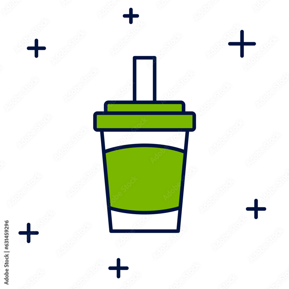 Filled outline Paper glass with drinking straw and water icon isolated on white background. Soda drink glass. Fresh cold beverage symbol. Vector Filled outline Paper glass with drinking straw and water icon isolated on white background. Soda drink glass. Fresh cold beverage symbol. Vector