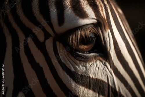 Witness the intricate beauty of a zebra  eye up close  showcasing a stunning skin line pattern in mesmerizing macro detail. Ai generated