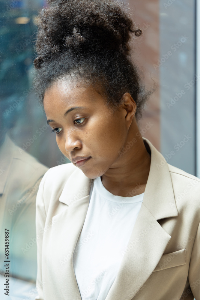Overwork Depression Tired Overworked and Exhausted African woman having a burnout, concept ...