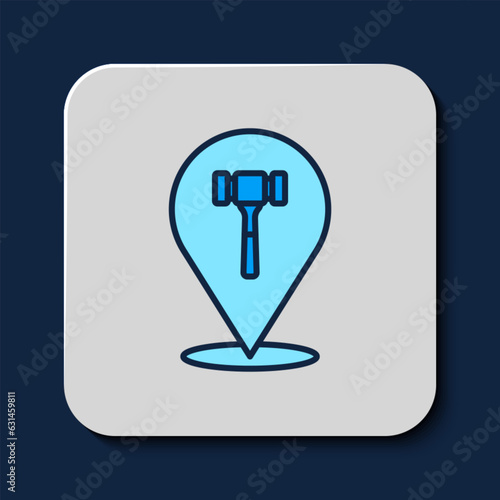 Filled outline Auction hammer icon isolated on blue background. Gavel - hammer of judge or auctioneer. Bidding process, deal done. Auction bidding. Vector