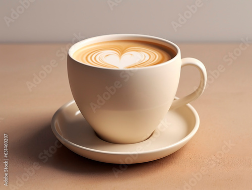 Cup of coffee with heart shape latte art on brown background.AI Generated