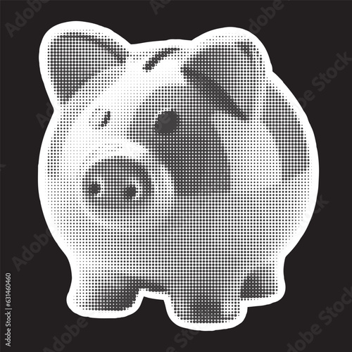 Halftone piggy bank. Collage design element in trendy magazine style. Vector illustration with vintage cutout shape.