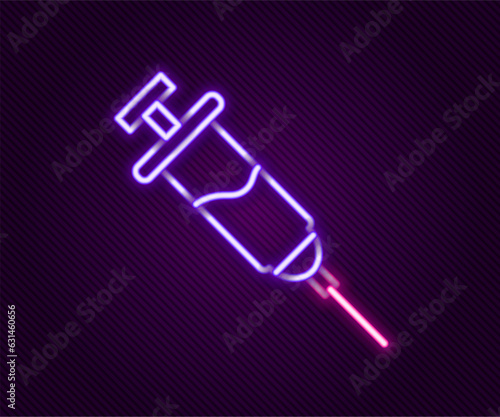 Glowing neon line Doping syringe icon isolated on black background. Colorful outline concept. Vector