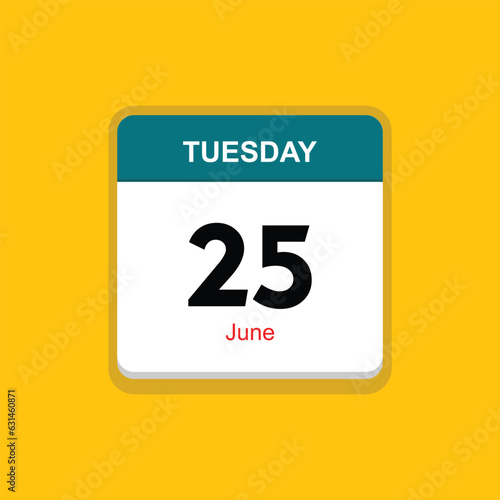 june 25 tuesday icon with yellow background, calender icon