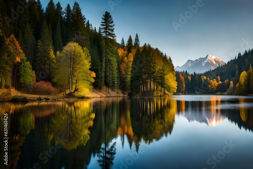 reflection of trees in lake © Aoun