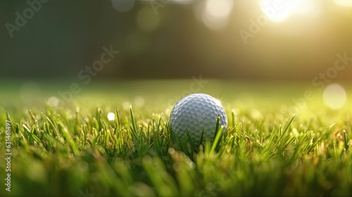 Golf club and ball in grass. Let's golf. Generative Ai