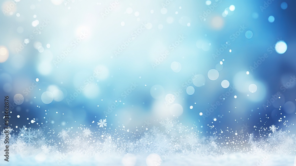 Christmas winter background with snow and blurred bokeh.Merry christmas and happy new year greeting card with copy-space Generative AI