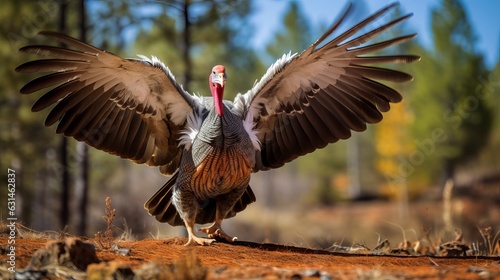 A male turkey in a mating dance in Rocky Mountain National park, Colorado Generative AI