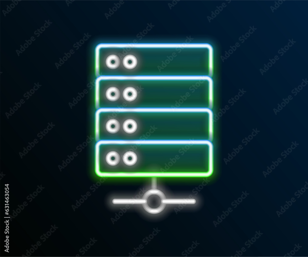 Glowing neon line Server, Data, Web Hosting icon isolated on black background. Colorful outline concept. Vector Glowing neon line Server, Data, Web Hosting icon isolated on black background. Colorful outline concept. Vector
