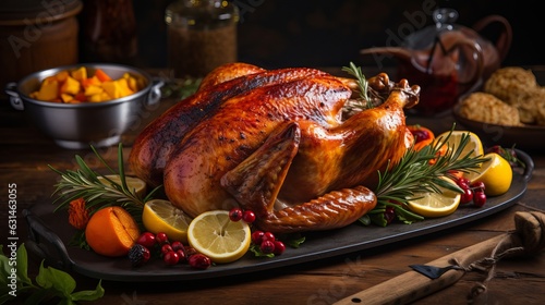 Homemade Roasted Thanksgiving Day Turkey with all the Sides Generative AI