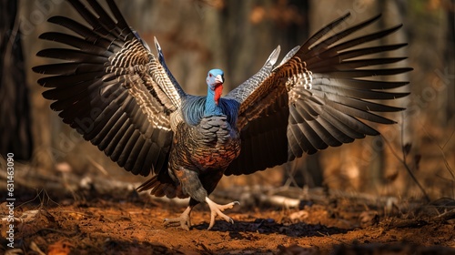 Male wild turkey strutting Generative AI