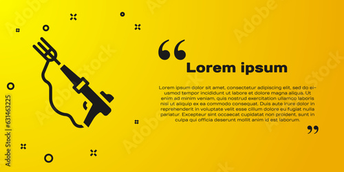 Black Fishing harpoon icon isolated on yellow background. Fishery manufacturers for catching fish under water. Diving underwater equipment. Vector