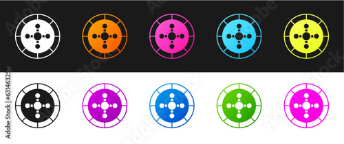 Set Casino roulette wheel icon isolated on black and white background. Vector