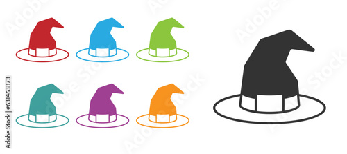 Black Witch hat icon isolated on white background. Happy Halloween party. Set icons colorful. Vector