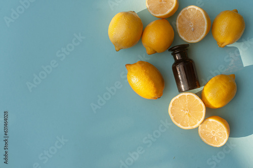 Happy vibrant lemon flat lay summer vibe food or beauty skincare photo