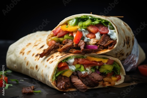 Wrap kebap with vegetables and beef