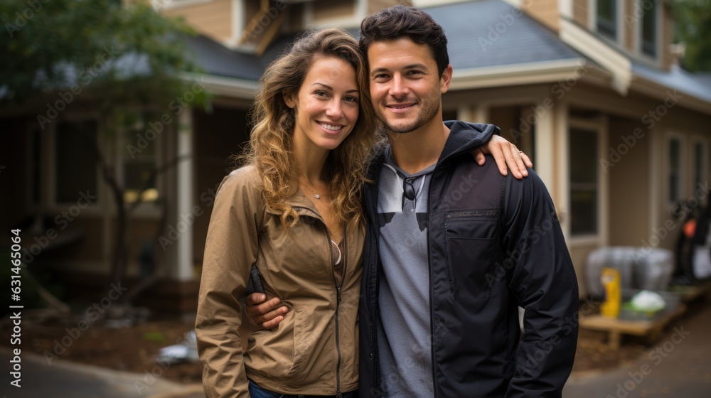 couple in front of a house, ai generative couple in front of a house, ai generative