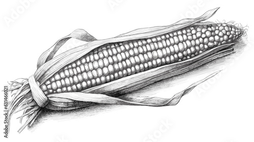 Corn black and white drawing on white background vector
