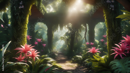 Landscape illustration of jungle with flowers