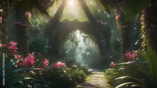 Landscape illustration of jungle with flowers