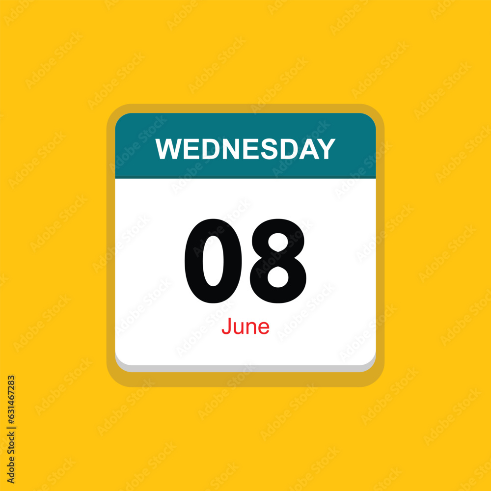  june 08 wednesday icon with yellow background, calender icon